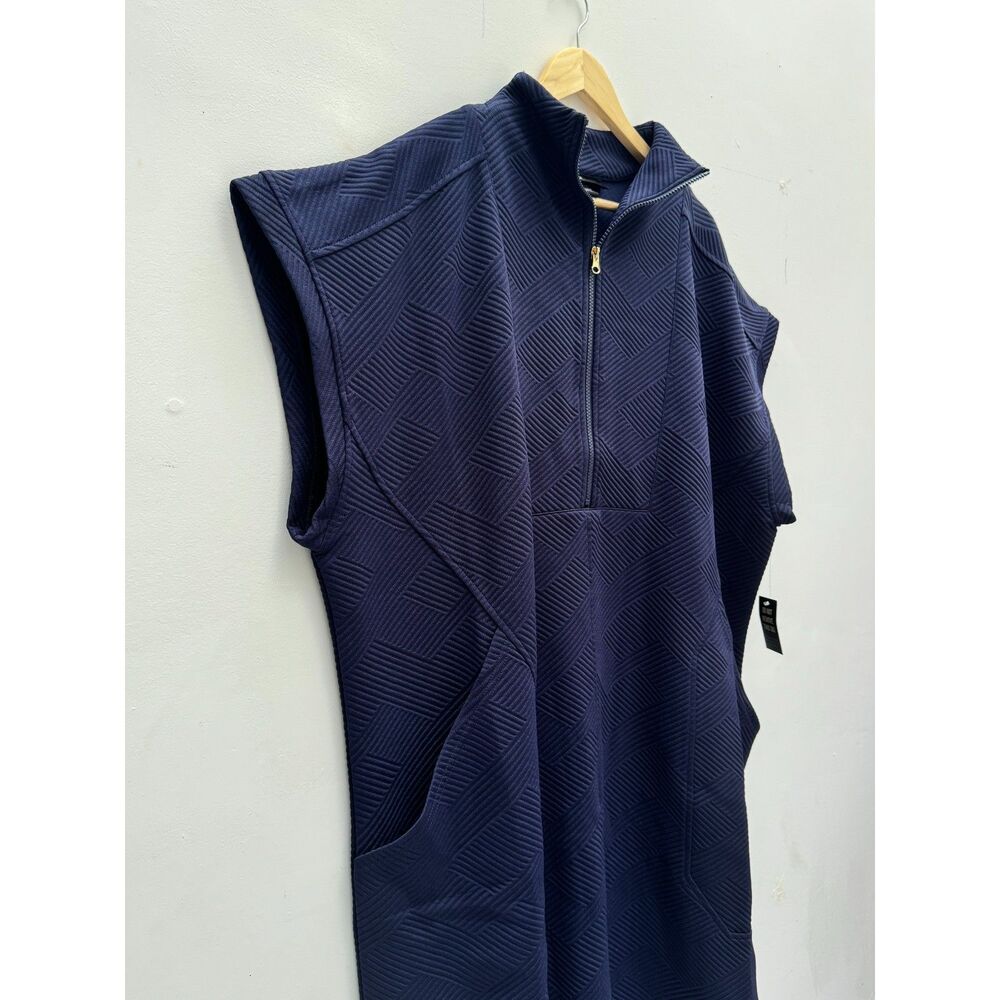NWT Ashley Stewart Peacoat Navy Quilted Zip Mock Neck Dress Size 26/28